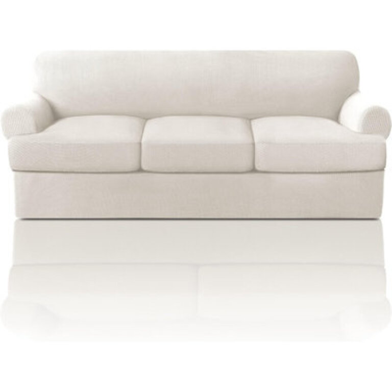 T-Cushion Sofa Slipcover Fabric Type: Ivory Fabric, Size: 42" H x 94" W x 40" D