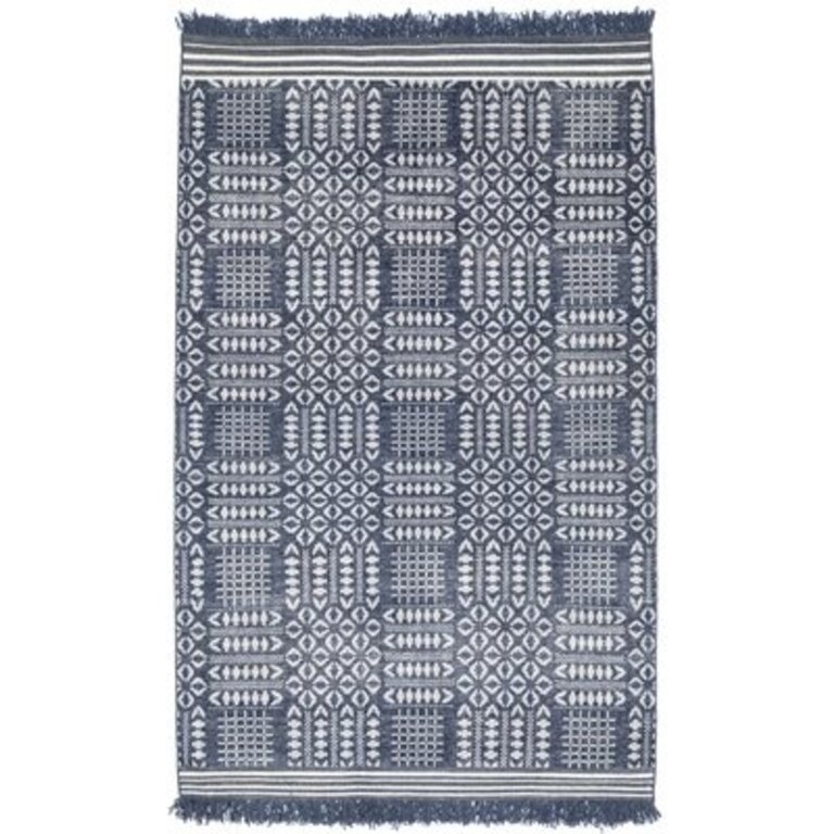 Bovina Hand-Knotted Nine Stars Coverlet Navy/White in Area Rug Rug Size: Rectangle 5' x 8'
