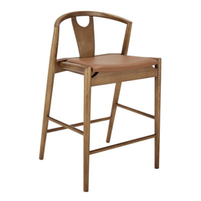 Blanche Counter Stool With Dark Tan Leatherette Seat And Walnut Stained Frame - Set Of 1 Color/Pattern: Dark Tan/Brown