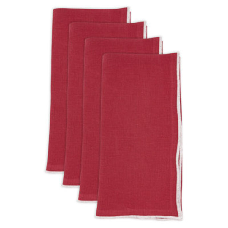 Dartmouth Stitched Border Stonewashed Table 20" Linen Napkin Color: Red/White