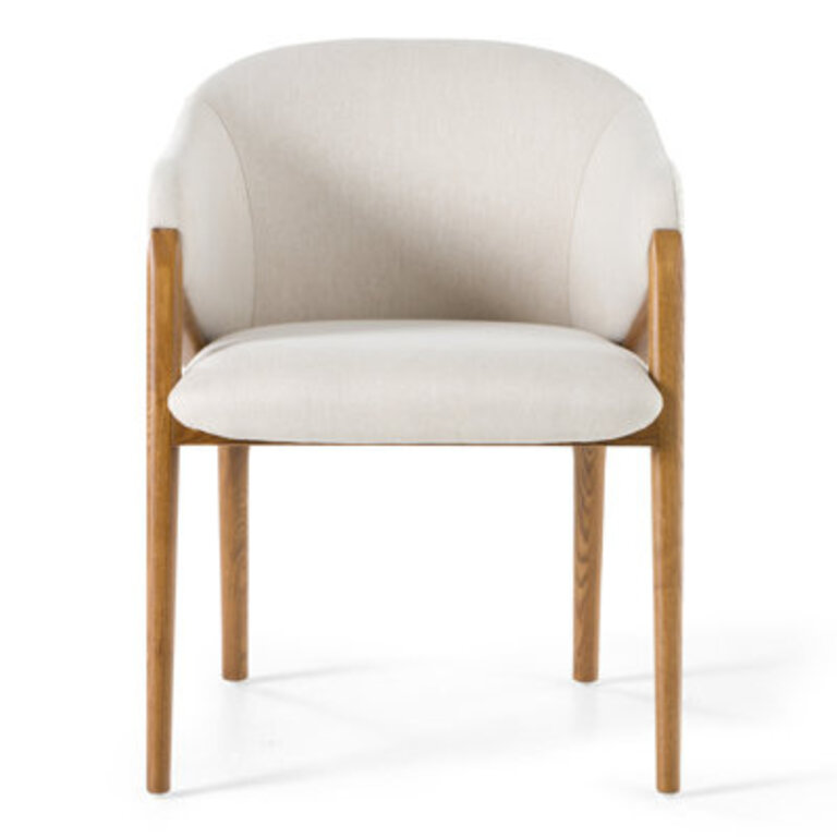 Coffey Cream Fabric And Walnut Arm Dining Chair