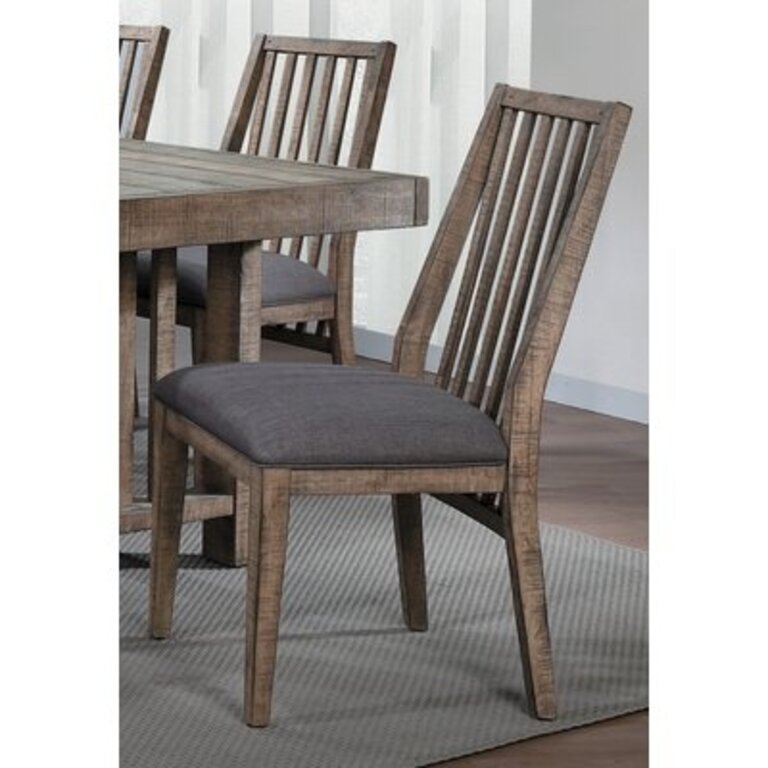 Macneil Linen Upholstered Slat Back Side Chair in Brown/Gray
