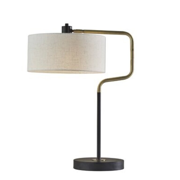 Wenham 25.5" Table Lamp Base Color: Black/Antique Brass, Shade Color: Off-White/Natural Texture Fabric