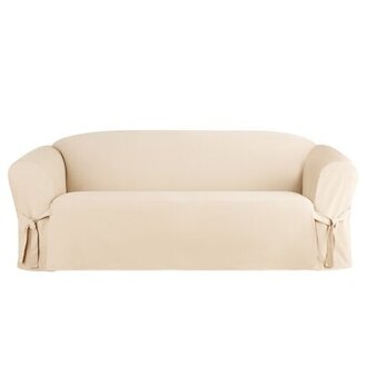 Box Cushion Sofa Slipcover Size: 36" H x 96" W x 39" D, Fabric: Natural