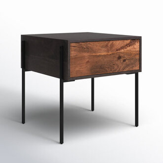 Demeter Solid Wood End Table with Storage Color: Black/Brown