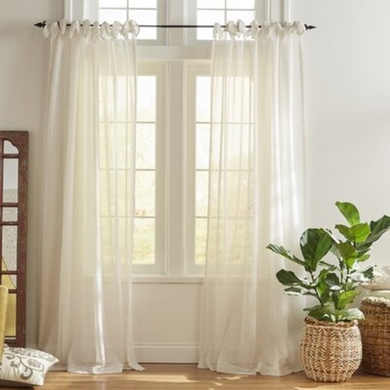 Dupre Tie-Top Solid Sheer Single Curtain Panel Curtain Color: Off White, Size per Panel: 52" W x 84" L