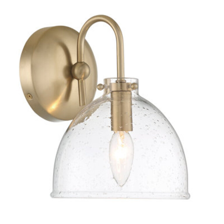 Quinn Seeded Glass 7" Dome Antique Brass Wall Sconce Light Finish: Brass