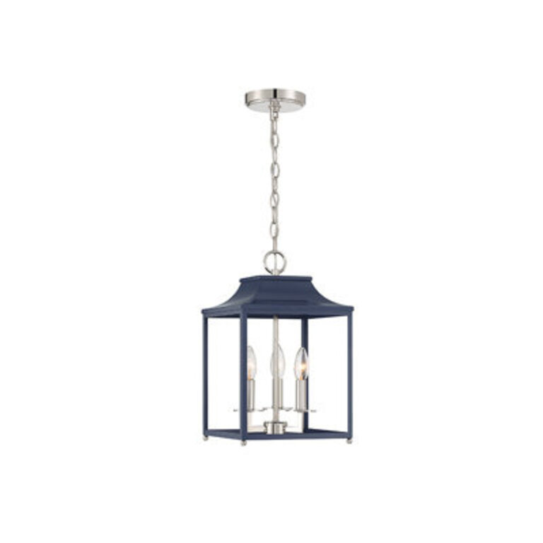 Romantas 3-Light Pendant In White With Polished Nickel Finish: Navy Blue