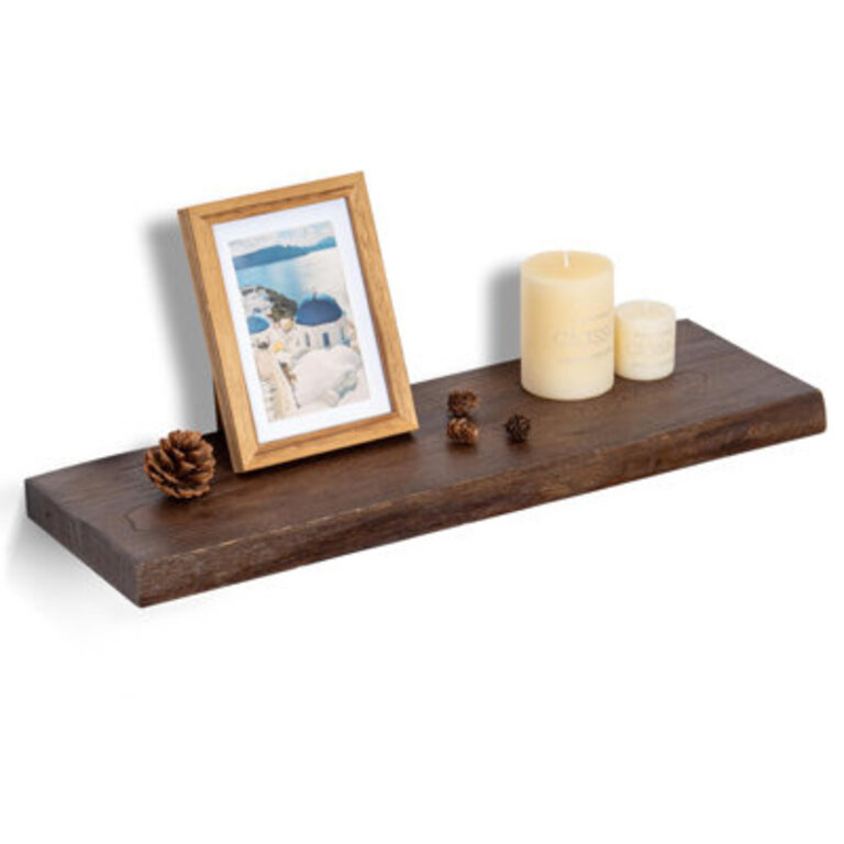 Reclaimed Elm Wood Floating Shelf with Live Edge Size: 1.38" H x 24" W x 8" D, Color/Finish: Walnut