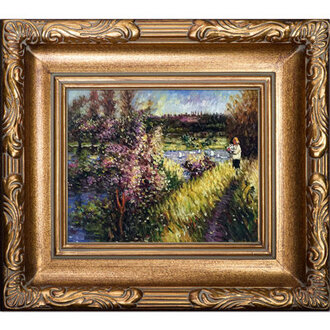 The Seine at Chatou' by Pierre-Auguste Renoir - Picture Frame Painting on Canvas Frame Color: Florentine gold frame