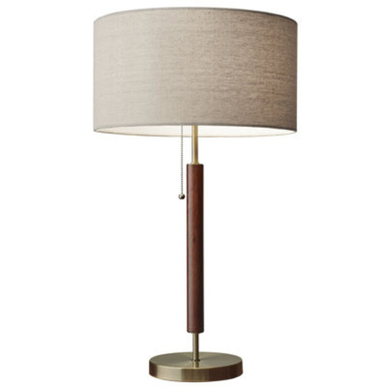 Fernando 26.25" Table Lamp Shade Color: Gray, Base Color: Walnut Eucalyptus/Antique Brass