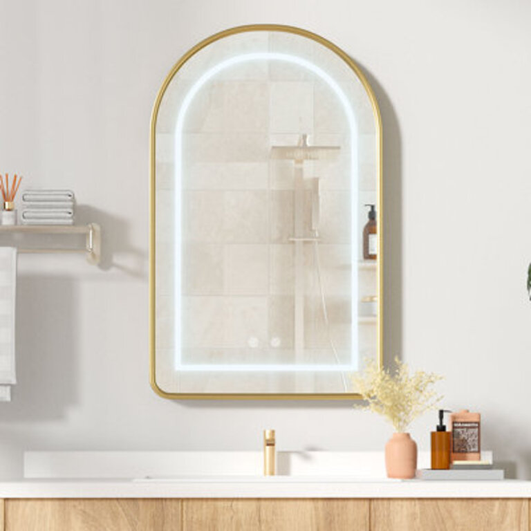 Arched Medicine Cabinet With Mirror & Led Lights, Recessed Medicine Cabinet With Aluminum Framed, Golden Finish: Golden
