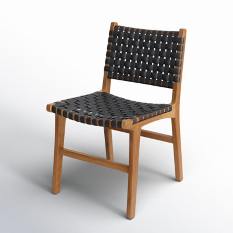 Valeria Top Grain Woven Leather with Teak Frame Dining Side Chair Upholstery Color: Black Leather, Frame Color: Natural Wood Frame