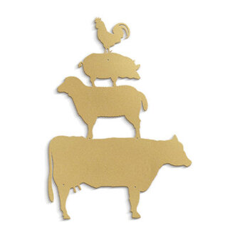 Chicken Pig Horse Cow Minimalist Modern Animal Metal Wall Art Decor Accent Hangings Home Decoration Size: 24" H x 12" W x 0.05" D, Color: Gold