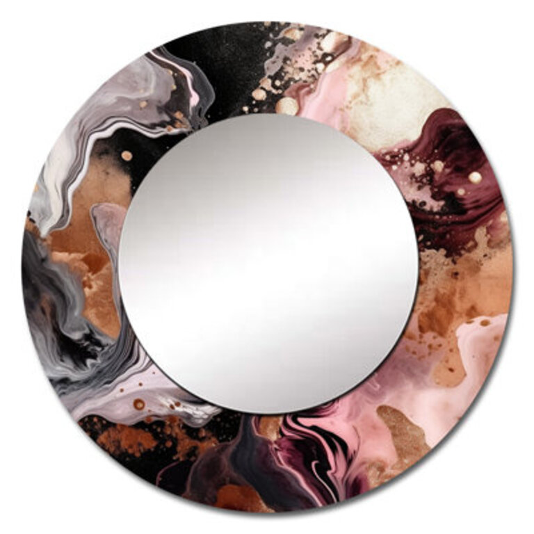Pink Black Chromatic Agate I - Abstract Pink Large Round Mirror Size: 29" x 29"