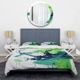 Green And Blue Surreal Swirls Charm II - Abstract Duvet Cover Set Size: Queen Duvet Cover + 2 Standard Shams