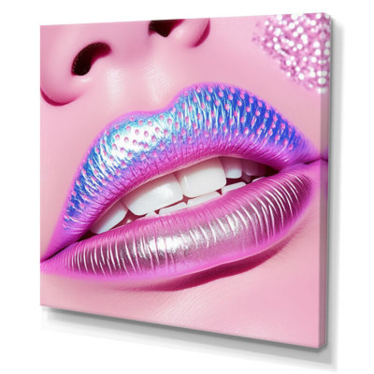 Pink Glam Sugar Kisses Radiant Lips I On Canvas Print Format: Wrapped Canvas, Size: 24" H x 24" W x 1" D
