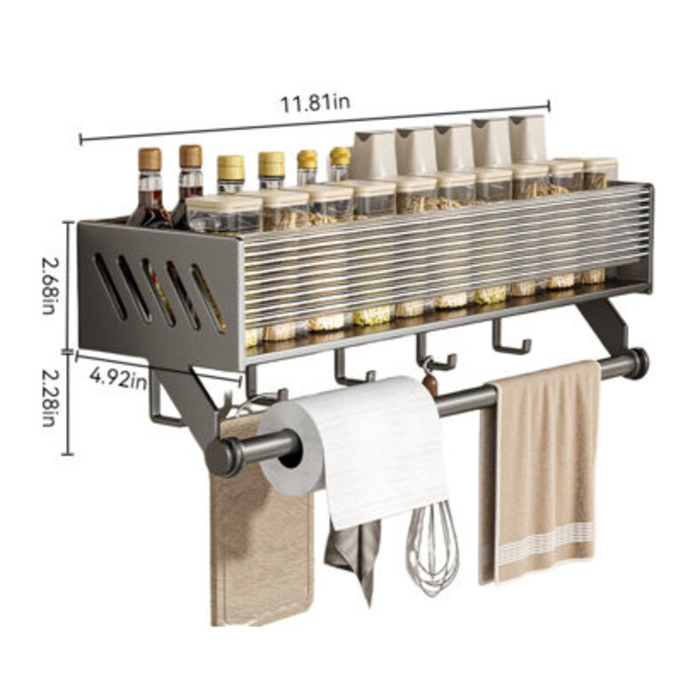 Kitchen Storage Rack - No-Drill Multi-Functional Spice Organizer Size: 2.67" H x 11.81" W x 4.92" D