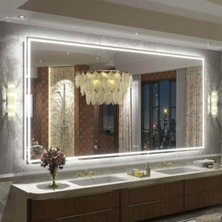 Aevar Super Bright Front & Back Lighted Anti-Fog Bathroom/Vanity Mirror with Tempered Glass & ETL Size: 96" x 48"
