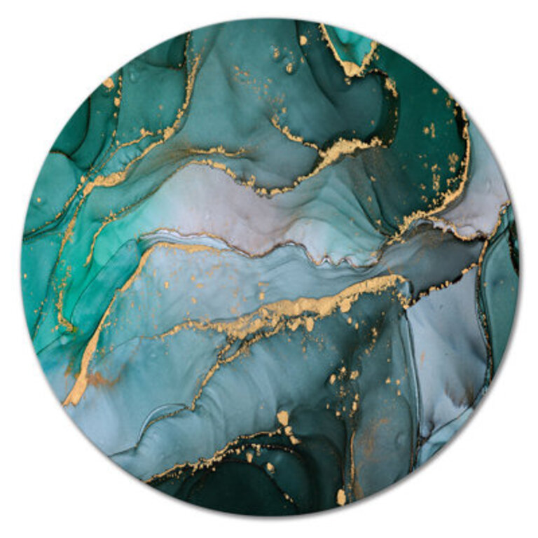 Turquoise And Gray Luxury Abstract Fluid Art II - Modern Metal Circle Wall Art Size: 11" H x 11" W x 1" D