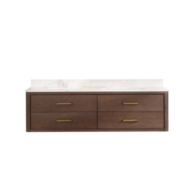 Zytavious 72'' Wall Mounted Double Bathroom Vanity with Calacatta Quartz Top Base Finish: Dark Brown Oak