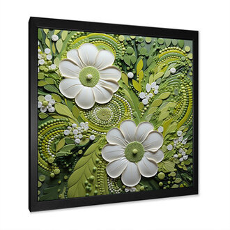 Light Green Ferns Plant Whimsical Spirals II - Print Format: Black Single Picture Framed, Size: 16" H x 16" W x 1" D
