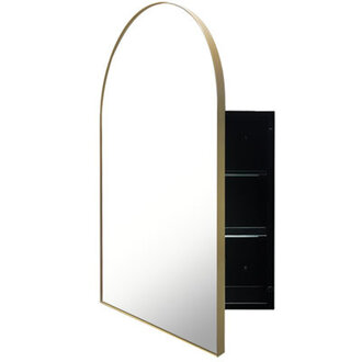 George Oliver Black Arched Medicine Cabinets With Mirror, Recess Or Surface Mounted Bathroom Medicine Cabinets, 2 Adjustable Shelves Frameless Medicine Cabinet Finish: Brushed Gold