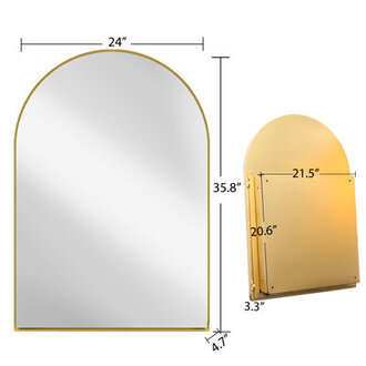 X36 Inch Arched Recessed Medicine Cabinet, Metal Framed Bathroom Wall Cabinet With Mirror, Adjustable Shelves, Matte Gold