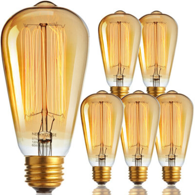 ST64INC-6 60 Watt, ST64, Dimmable Light Bulb, Warm Amber (2700K) E26/Medium (Standard) Base (Set of 6)