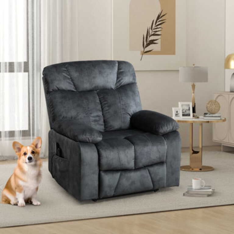 39.4"W Modern Plush Microfiber Power Lift Assist Reclining Chair With Massage Heating & Dual Hidden Cup Holders & Usb Body Fabric: Dark Gray Microfiber / Microsuede