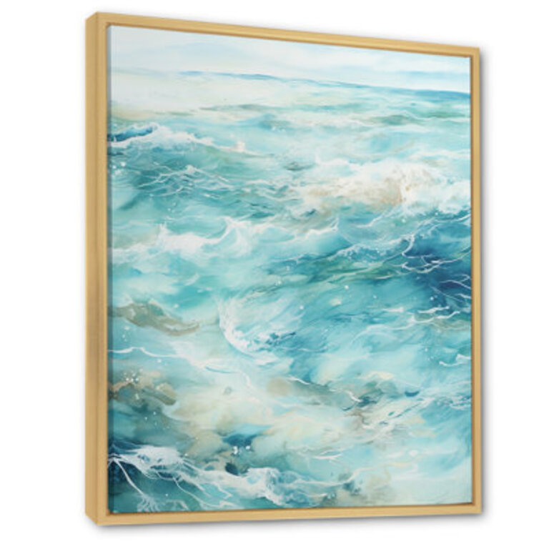 Ocean Minimal Waves Charm II - Ocean Canvas Art Print Format: Natural Floater Framed, Overall Size: 44" H x 34" W x 1.5" D