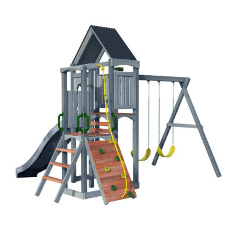 Jack & June Haven II Cedar Swing Set with Swings, Slides, and Accessories