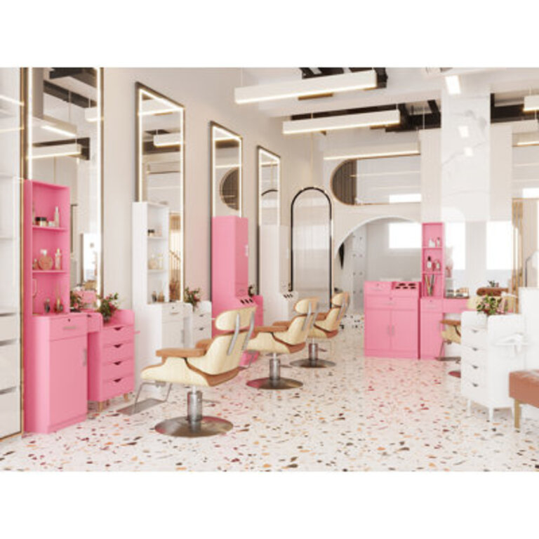 Styling Station Barber Beauty Spa Salon Equipment Set With Mirror Color: Pink