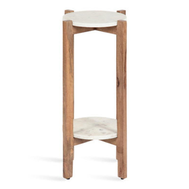 Oakdale Genuine Marble End Table with Storage Color: Natural/White, Size: 25" H x 12" W x 12" D