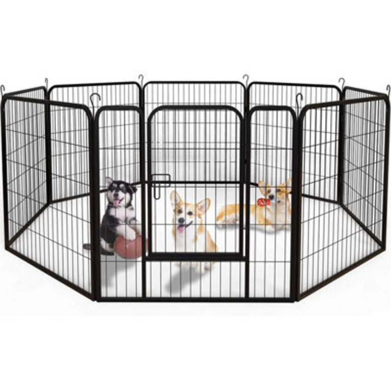 Outdoor Safe Portable Dog Playpen Barrier Exercise Pet Pen (8 Panels) Size: 23.6" H, Color: Black