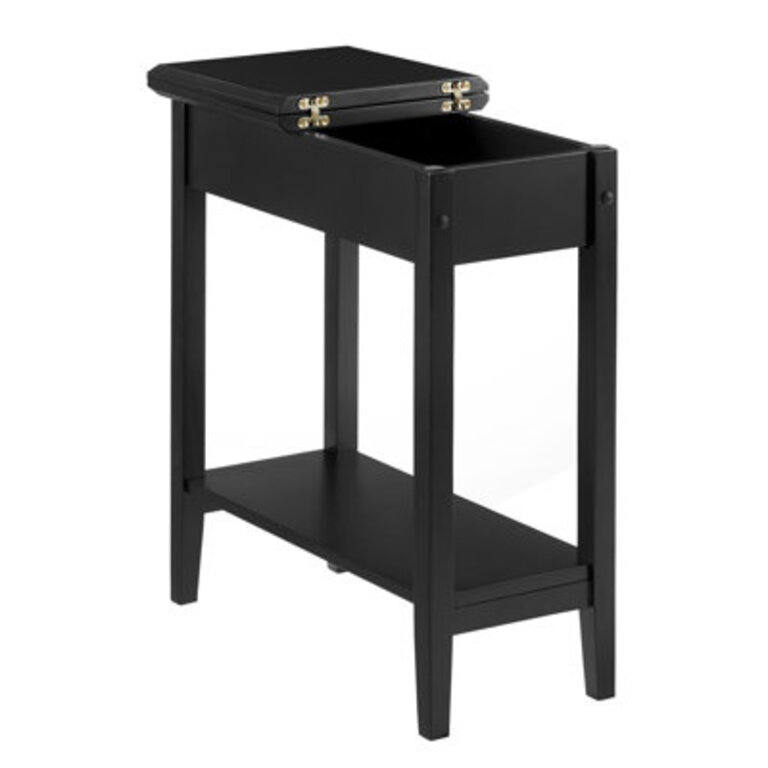 Ilithia Stylish 23.6" Tall End Table with Storage & Charging Station – Perfect Small Accent Table for Living Room, Narrow Side Table, or Nightstand Color: Black