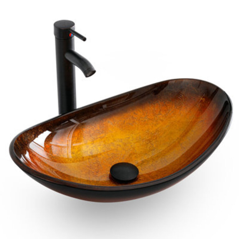Breahnna 36'' Free Standing Single Bathroom Vanity with Manufactured Wood Top, Vessel Sink, Faucet, Drain Base Finish: Black, Sink Finish: Bronze