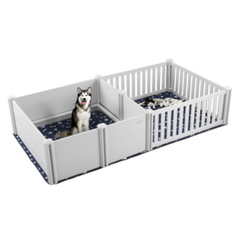 Dog Whelping Box 93.3 x 48.4 x 18.1in Dual Zone PVC with Rails Pee Pad