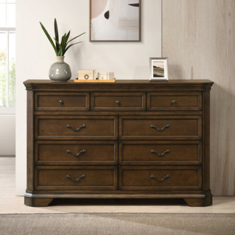 Ailany Traditional Wood 9-drawer Dresser, Antique Walnut Finish