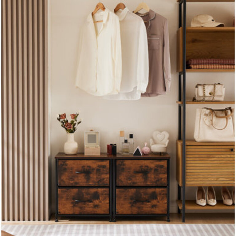 Drawers Dresser Chest of Drawers,Metal Frame and Wood Top,Brown,A set of two Color: Brown
