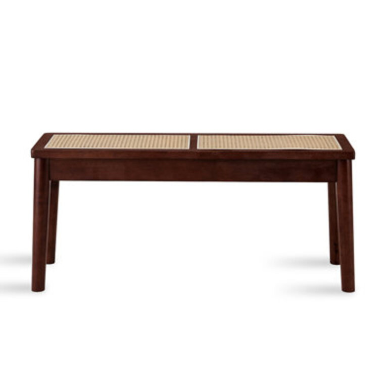 Stylish Wooden Bench With Hand Woven Cane Seat, Versatile For Multiple Rooms
