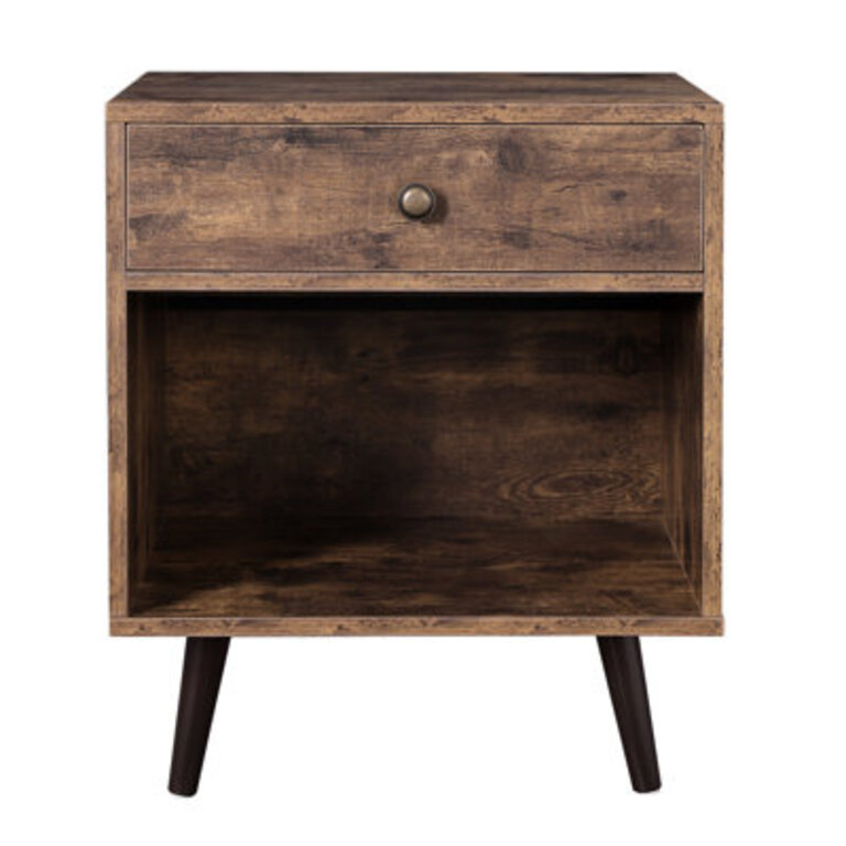 Vansant 1 - Drawer Nightstand with Drawer and Open Compartment, Particleboard and Solid Wood Legs      Color: Rustic Brown
