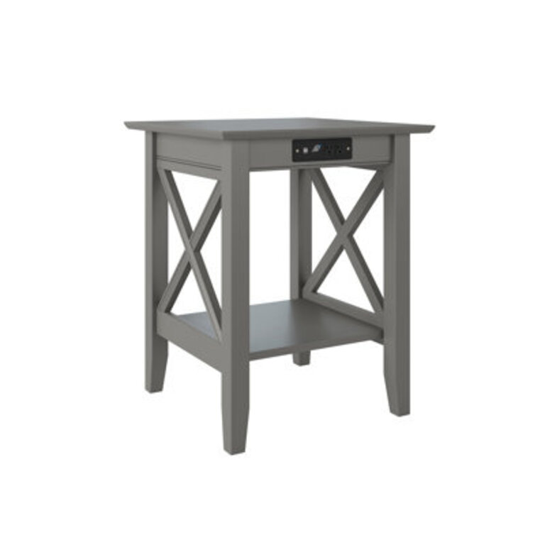 Solid Wood End Table with Storage and Built-In Outlets Finish: Gray