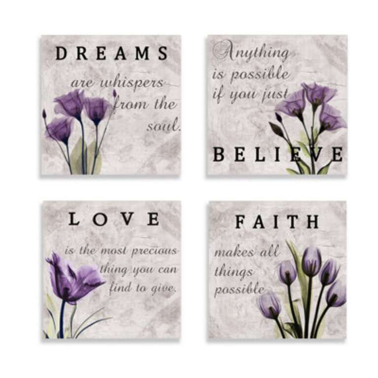 Purple Tulip Bathroom Decor - 4 Piece Wrapped Canvas Print Set on