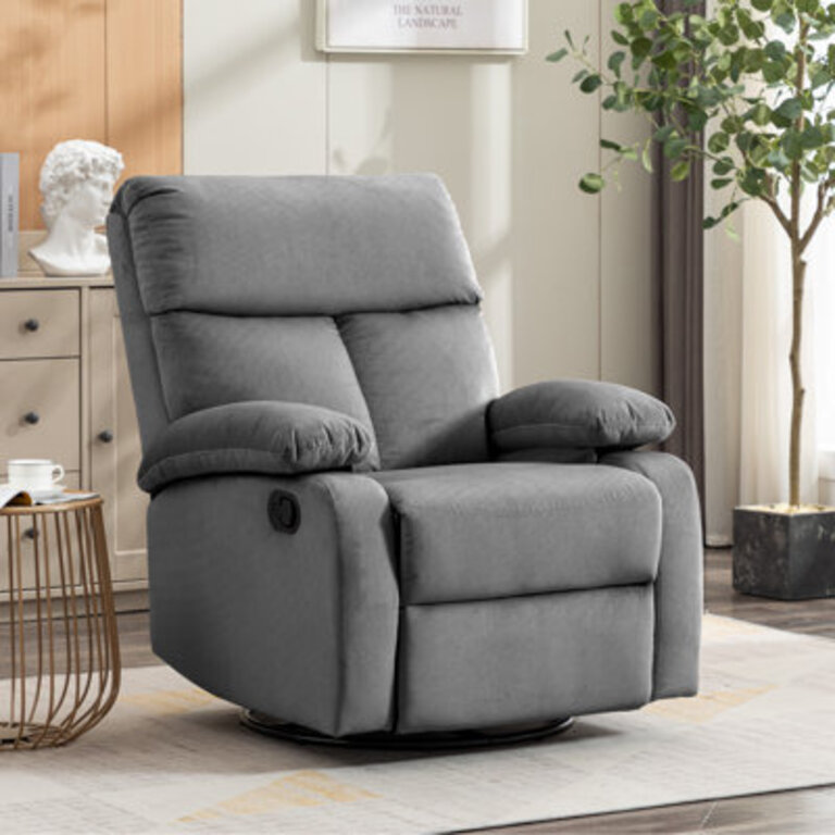 Velvet Recliner Chair,swivel Rocker Recliner,manual Swivel Chairs With Overstuffed Armsand Back,manual Ergonomic Rocking Recliner Chair For Small Living Room, Study, Rv Upholstery Color: Gray