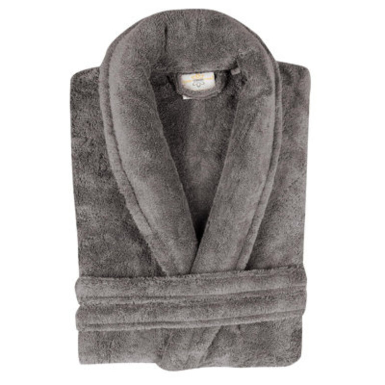100% Turkish Cotton Terry Cloth Unisex Ankle Bathrobe with Pockets Color: Gray, Size: Large