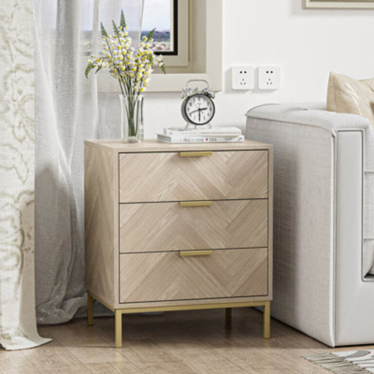 3 Drawers Nightstand Storage Wood End Table Side Table Natural Oak