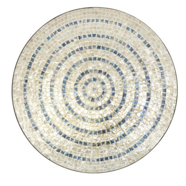 Mother of Pearl Shell Handmade Mosaic Plate Home Wall Decor with Blue Accents