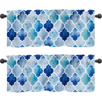 Blue Watercolor Moroccan 52'' W Window Valance (Set Of 2)