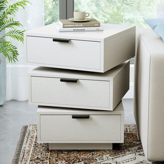 3 Drawer Nightstand For Bedroom, End Table With Rotating Drawers, Modern Wood Bedside Table, Small Nightstand Color: White